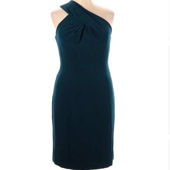 Tory Burch Ashlee One-Shoulder Crepe Cocktail Dress Deep Teal Size 8 | Medium - Picture 2 of 10
